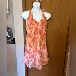 Vintage Tu-Lips Floral Halter Dress in Pink and Orange
